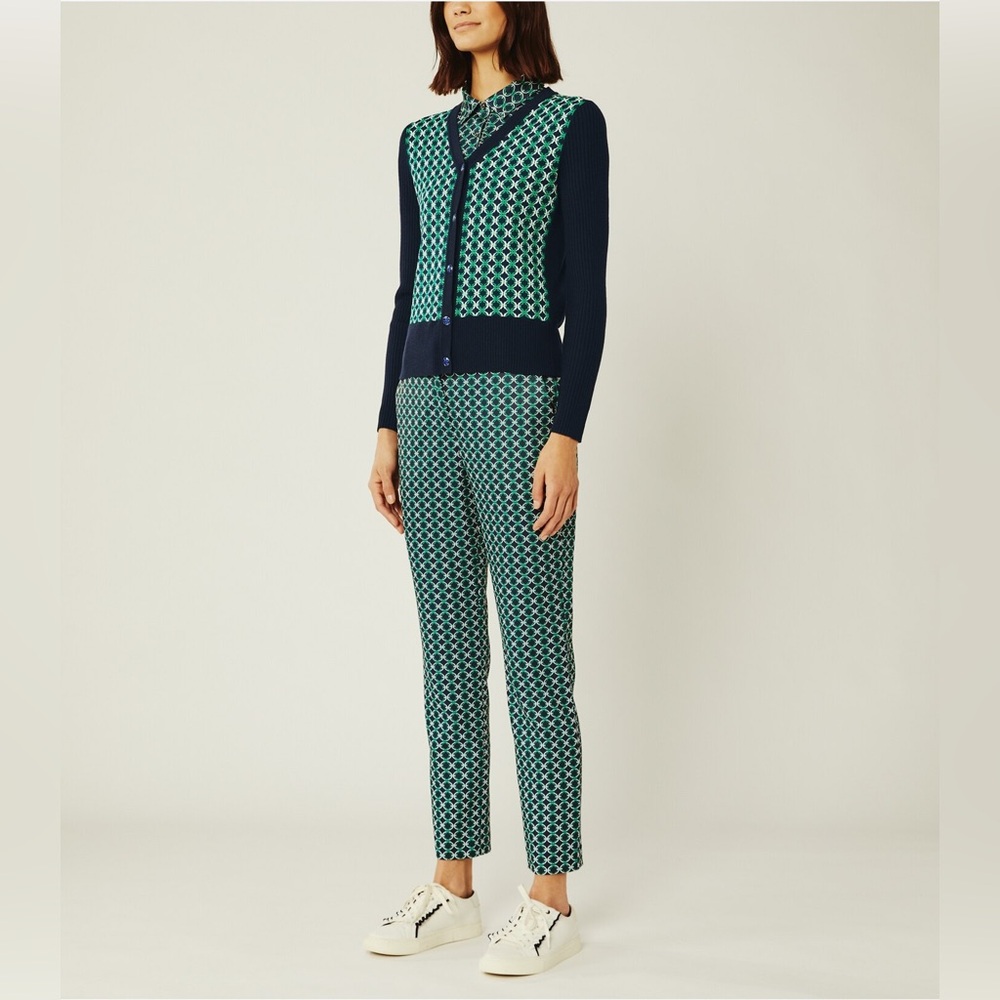 Tory Burch Sport Printed Tech Twill Golf Pants Navy Green Size 6